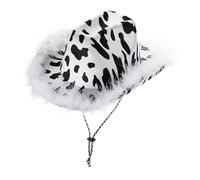 budiniao Unique Unisex Black And White Cow Pattern Cowboy Hat Stylish Accessory For Costume And Event HIGH QUALITYcow Cowboy Hats For Women Are Made Of Non Woven Fit Durable