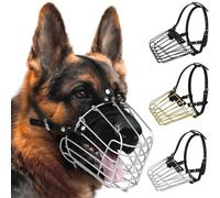 BUDKAS German Shepherd Dog Muzzle Metal Basket for Medium Large Dogs Adjustable Durable Leather Straps Secure Wire Mask for Biting Chewing Barking (Silver, L - Size)