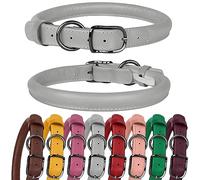 BUDKAS Rolled Leather Dog Collar for Small Medium Large Dogs Puppy Durable Adjustable Soft Round Rope Pet Collars (20"-24" Neck Fit, Gray)