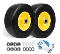 budrash 9x3.50-4" Flat Free Tires, Lawn Mower Wheels Fits for King Kutter Finish Mower/Zero-Turn Mower/Tractors/Wheelbarrows/Garden Carts, 3/4" or 5/8" Bushing, 3.4"-4''-4.5''-5" Centered Hub, 2 Pack