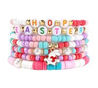 Budsmile Valentine's Day Bracelets for Women St.Patrick’s Day Bracelets USA Flag Bracelet Rainbow Easter Mardi Gras Heishi Beaded Bracelets, stretchy, Glass, no gemstone