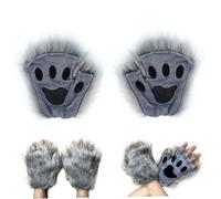 Budstfee Paw Gloves, Cat Paws 1 Pair Half Finger Therian Paws Cute Embroidered Furry Paws Decorative Long Plush Paw Gloves for Kids Adults Cosplay Stage, Therian Paws