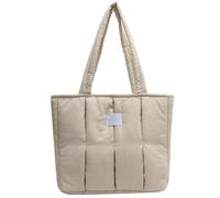 Budstfee Puffy Tote, Puffer Tote Bag Soft Winter Large Capacity Zippered Canvas Tote Bag for Women with Inner Pocket Nylon Lining Casual White Tote Bag