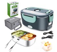 Budth 80W Electric Lunch Box, Portable Food Warmer for Car Truck Office, 12V 24V 220V Adapter, Leak Proof, 304 Stainless Steel Container, SS Fork & Spoon and Carry Bag (Gray)