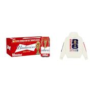 Budweiser Lager Beer Can, 10 x 440ml + Budweiser MODERN HOODIE Large White Bundle