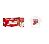 Budweiser Lager Beer Can, 10 x 440ml + Budweiser Vintage T-Shirt White XL Bundle