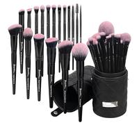 Bueart Design 18Pcs Pro Deluxe Fuchsia Pink Black Makeup Brushes set with Travel Make up Brush Holder case Foundation concealer contour Blush eyeshadow face make up brush set