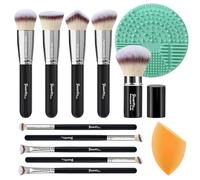 Bueart Design Essential Makeup Brushes set With Travel Retractable Powder Brush vegan Hair for Foundation concealer eyeshadow face Contour Brush (10Pcs Pearl Black)