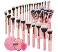 Bueart Design Labeled 30Pcs Professional Deluxe Makeup Brushes set with Extra large holder case for Foundation Face Blending Blush Concealers Eyeshadow