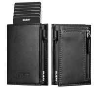 BUEAY Card Holder Wallet with Coin Pocket Magnetic Closure Pop Up Cards With ID Window Leather Wallet for Cash & Credit Cards, black out, One Size, Contemporary