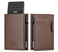 BUEAY Card Holder Wallet with Coin Pocket Magnetic Closure Pop Up Cards With ID Window Leather Wallet for Cash & Credit Cards, Coffee, One Size, Contemporary