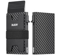 BUEAY Slim Aluminum Card Holder Wallet for Men, Durable Expandable Backplate, RFID Blocking Minimalist Metal Pop Up Wallet, Holds 12+ Cards Plus Cash, Carbon Fiber Black, L*W*H = 3.9*2.5*0.5in, Modern