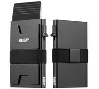 BUEAY Slim Aluminum Card Holder Wallet for Men, Durable Expandable Backplate, RFID Blocking Minimalist Metal Pop Up Wallet, Holds 12+ Cards Plus Cash, black out, L*W*H = 3.9*2.5*0.5in, Modern