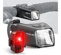 Büchel Ahead Bicycle Light Set I 35/15 Lux Design Right in The Middle of The Handlebar StVZO Approved Rechargeable Bicycle Light LED for Front + Rear Rear Light, Bicycle Light, Black