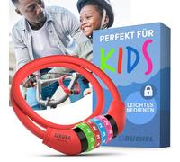 Büchel Children's Bicycle Lock, Colourful and Without Key, Combination Lock, Bicycle Accessories, Bicycle Lock, Bicycle Accessories, 65 cm, Red