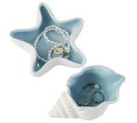 BueDeHai 2PC Trinket Dish Jewellery Tray Starfish Conch Ceramic Ring Holder | Shell Trinket Tray Jewelry Dish Bowl, Coastal Room Decor Ocean Style, Jewellery Organiser for Home Table Christmas Valentines
