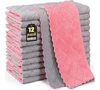 BUEDM 12 Pack Kitchen Cloth Dish Towels, 12x12 inch Soft Premium Dishcloths, Absorbent Microfiber Cleaning Cloth for Cleaning Dishes, Kitchen, Bathroom, Car