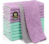 BUEDM 12 Pack Kitchen Cloth Dish Towels, 12x12 inch Soft Premium Dishcloths, Absorbent Microfiber Cleaning Cloth for Cleaning Dishes, Kitchen, Bathroom, Car
