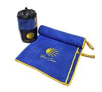 Buen Camino microfiber towel 120x60 cm - lightweight and quick-drying travel towel - Camino de Santiago, Way of St. James, hiking, soft like cotton, antibacterial, highly absorbent, compact, blue