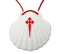 Buen Camino Pilgrim Shell with Red Cross - Authentic Scallop Shell from Spain, St. James Way Symbol, Camino de Santiago Keepsake, Pilgrimage Gift & Backpack Accessory