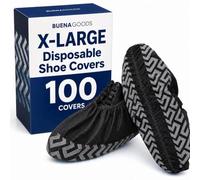Buena Goods 100 Pack Extra Large Disposable Black Boot & Shoe Covers. Reusable Premium Water Resistant Durable Booties with Non Slip Treads for Indoor Use. Fits US Men's Size 14 & Women's 16 Shoe Size