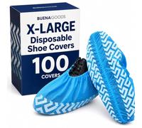 Buena Goods 100 Pack Extra Large Disposable Blue Boot & Shoe Covers. Reusable Premium Water Resistant Durable Booties with Non Slip Treads for Indoor Use. Fits US Men's Size 14 & Women's 16 Shoe Size