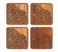 Buenos Aires Map Coaster, Set of 4, Sapele Wooden Coaster with City map, Multiple City Optional, Handmade