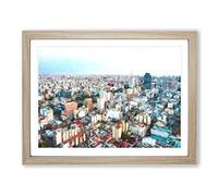 Buenos Aires Skyline In Argentina Painting Modern Art Framed Wall Art Print, Ready to Hang Picture for Living Room Bedroom Home Office Décor, Oak A2 (64 x 46 cm)