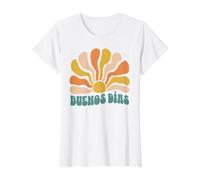 Buenos Días Boho Sun Retro Spanish Morning Distressed Value Graphic T-Shirt, Women, White, S