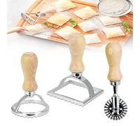 BUENTYA 3 Pcs Ravioli Stamp Set, Stainless Steel Ravioli Cutters Pasta Stamp with Wooden Handle Ravioli Stamp Maker Cutter Pasta Wheel Roller for Making Ravioli, Empanadillas or Cookies