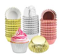 BUENTYA 600 Pcs Mini Foil Metallic Cupcake Liners Muffin Wrappers Baking Muffin Paper Cups Cases Foil Baking Cups Cupcake Paper Cases for Home Weddings Birthdays DIY Handmade (Gold Silver & Rose Gold)