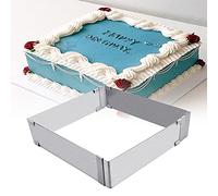 BUENTYA Adjustable Cake Mould Rectangular Baking Cake Tin Stainless Steel Mousse Cake Mold Square Cake Ring Cutter Baking Frame Kit for Making Various Square Cakes, Max 28cm*28cm*5cm,Silver