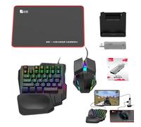 Buerfu Keyboard with Wrist Rest | 35 Keys Mechanical Keyboard and Mouse Set with USB Converter | RGB LED Backlit Converter Set, Portable Half Hand Ergonomic Game Adapter for Phone Game
