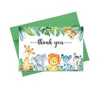 Buerhanerry 50 Safari Animals Thank you Cards, Jungle Animals Thank You Notes, 4x6 Safari Thank you Cards for Baby Shower, Wild One, Birhtday Party