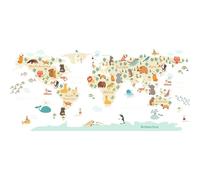 BuerHomie Children's Room Wall Sticker World Map and Animals Wall Decor for Baby Room Boys Girls