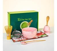 BUERPINKING 8-Delige Matcha Set, Matcha Bowl with Spout, Matcha Broom Filter Strainer Spoon Broom Holder & More, Stylish Tea Set, Japanese Matcha Kit for Matcha Lovers, Pink