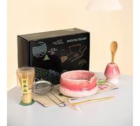 BUERPINKING 8-Piece Matcha Set, Matcha Bowl with Spout, Matcha Broom Filter Strainer Spoon Broom Holder & More, Stylish Tea Set, Japanese Matcha Kit for Matcha Lovers, Colour Gradient Pink