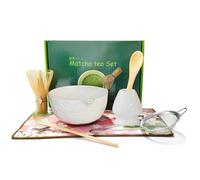 BUERPINKING 8-Piece Matcha Set, Matcha Bowl with Spout, Matcha Broom Filter Strainer Spoon Broom Holder & More, Stylish Tea Set, Japanese Matcha Kit for Matcha Lovers, White