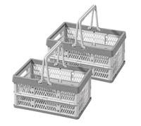 BUERPINKING Folding Box Small Pack of 2, Folding Boxes, Foldable, Sturdy, 20 L with Handle, Folding Box Plastic as Shopping Basket, Picnic Basket, Laundry Basket and Boot (Grey, 38.5 x 25 x 20 cm)
