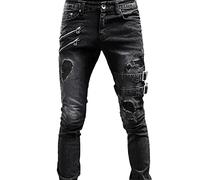Buetory Fashion Biker Jeans for Men Hippie Ripped Destroyed Stretchy Knee Holes Slim Fit Tapered Skinny Leg Jeans Denim Pants