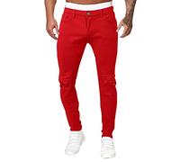 Buetory Fashion Moto Biker Jeans for Men Hippie Ripped Destroyed Stretchy Knee Holes Slim Fit Tapered Skinny Leg Cowboy Jeans Denim Pants Hip Hop Streetwear(Red,42)