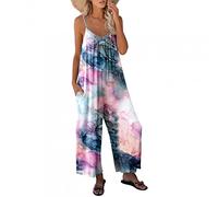 Buetory Floral Flowy Wide Leg Jumpsuits for Women Loose Sleeveless Spaghetti Strap Stretchy Long Pant Overalls Rompers Playsuit(Blue 1,X-Large)