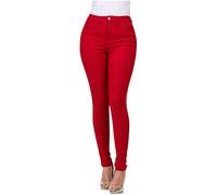 Buetory High Waisted Stretchy Skinny Jeans for Women Casual Sculpting Slim Fit Skinny Leg Pull on Jean Denim Jeans Legging Red, XL