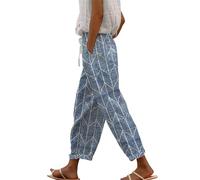 Buetory Ladies Linen Trousers Elastic Waist Trousers for Women White Cargos Women Loose Summer Trousers for Women UK Wide Leg Black Trousers Women Cotton Cropped Trousers Women
