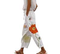 Buetory Linen Pants for Women Elastic Waist Wide Leg Trousers Palazzo Trousers Wide Leg Yoga Pants for Women Crop Trousers for Women UK Elastic Waist Womens Boho Trousers Pink