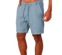 Buetory Linen Shorts for Men Casual Elastic Waist Loose Workout Bermuda Board Shorts Drawstring Summer Beach Yoga Capri Shorts(Blue,XX-Large)