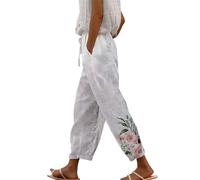 Buetory Lining Trousers Womens High Waist Wide Leg Trousers Palazzo Trousers Women UK Summer Trousers for Women UK Loose Fit White Linen Beach Pants Wide Leg Beach Hawaiians Trousers Women