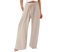 Buetory Loose Pants for Women Ladies White Cotton Trousers Women's Wide Leg Pants High Elastic Waisted Plus Size Wide Leg Pants Linen Cropped Trousers for Women UK Ladies Straight Leg Joggers