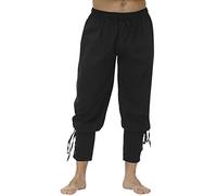 Buetory Mens Ankle Banded Cuff Pants Cotton Linen Renaissance Gothic Medieval Viking Navigator Pirate Trousers Gothic Pants(Black,Large)