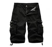 Buetory Men's Casual Cargo Hiking Shorts Elastic Waist Outdoor Comfy Workout Shorts Big&Tall Cotton Twill Summer Beach Shorts (Army Green,38), Black